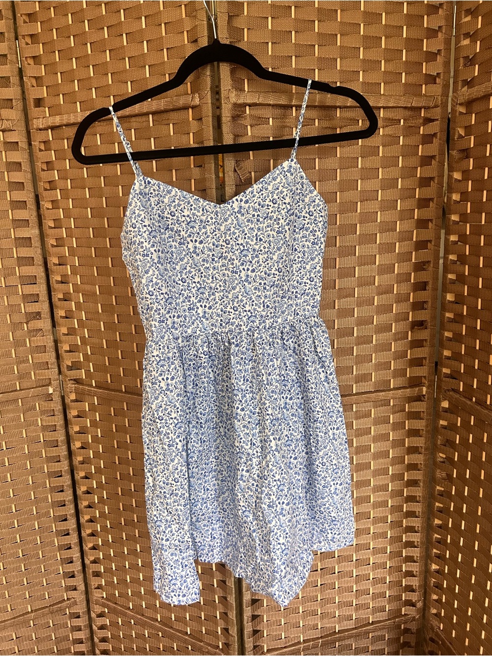 H&M Blue and White Floral Spaghetti-Strap Dress